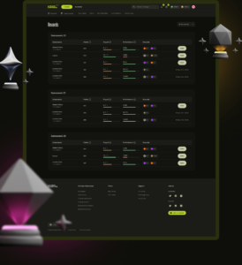 image showing UI rewords screen with the floating award icons for the NFT sports game project